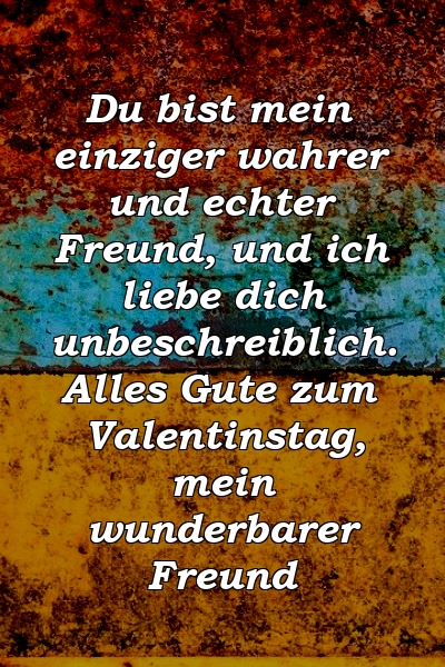 Du bist mein einziger wahrer und echter Freund, und ich liebe dich unbeschreiblich. Alles Gute zum Valentinstag, mein wunderbarer Freund