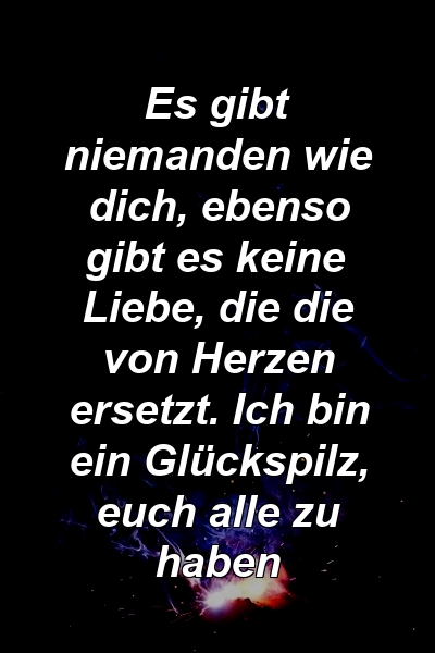 Es gibt niemanden wie dich, ebenso gibt es keine Liebe, die die von Herzen ersetzt. Ich bin ein Glückspilz, euch alle zu haben