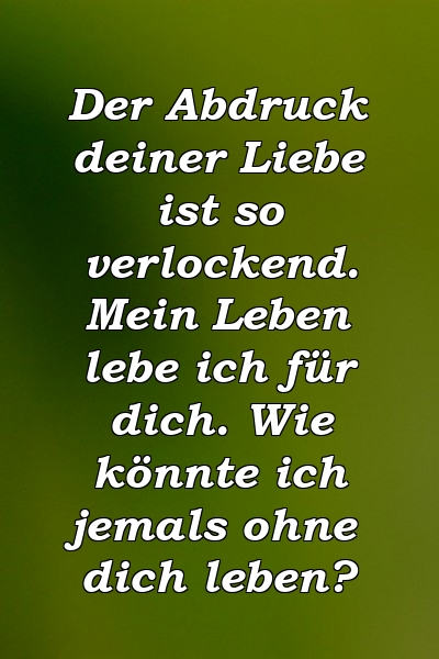 Der Abdruck deiner Liebe ist so verlockend. Mein Leben lebe ich für dich. Wie könnte ich jemals ohne dich leben?