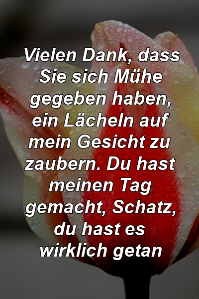 Vielen Dank, dass Sie sich Mühe gegeben haben, ein Lächeln auf mein Gesicht zu zaubern. Du hast meinen Tag gemacht, Schatz, du hast es wirklich getan