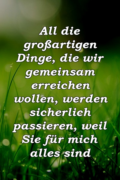 All die großartigen Dinge, die wir gemeinsam erreichen wollen, werden sicherlich passieren, weil Sie für mich alles sind