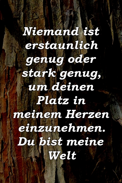 Niemand ist erstaunlich genug oder stark genug, um deinen Platz in meinem Herzen einzunehmen. Du bist meine Welt