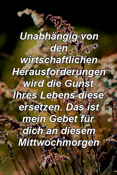 Unabhängig von den wirtschaftlichen Herausforderungen wird die Gunst Ihres Lebens diese ersetzen. Das ist mein Gebet für dich an diesem Mittwochmorgen