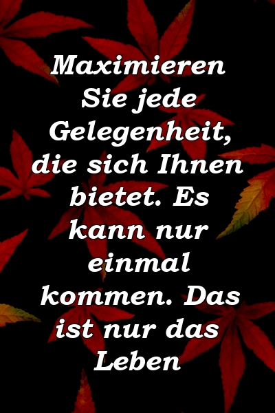 Maximieren Sie jede Gelegenheit, die sich Ihnen bietet. Es kann nur einmal kommen. Das ist nur das Leben