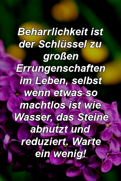 Beharrlichkeit ist der Schlüssel zu großen Errungenschaften im Leben, selbst wenn etwas so machtlos ist wie Wasser, das Steine ​​abnutzt und reduziert. Warte ein wenig!