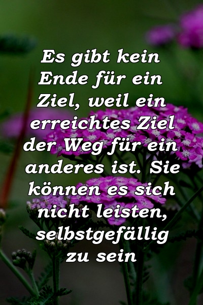 Es gibt kein Ende für ein Ziel, weil ein erreichtes Ziel der Weg für ein anderes ist. Sie können es sich nicht leisten, selbstgefällig zu sein