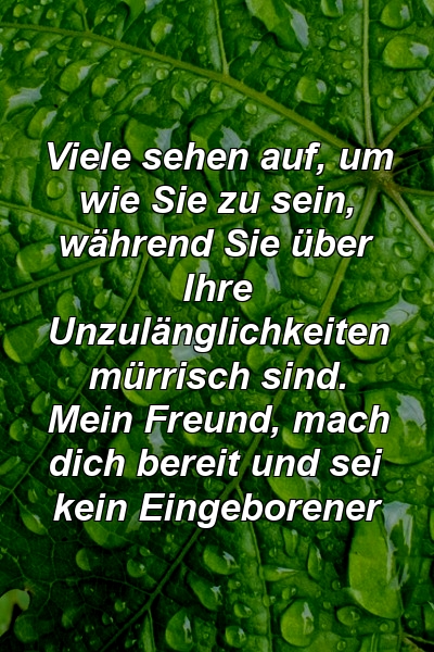 Viele sehen auf, um wie Sie zu sein, während Sie über Ihre Unzulänglichkeiten mürrisch sind. Mein Freund, mach dich bereit und sei kein Eingeborener