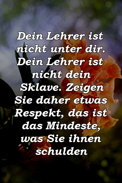 Dein Lehrer ist nicht unter dir. Dein Lehrer ist nicht dein Sklave. Zeigen Sie daher etwas Respekt, das ist das Mindeste, was Sie ihnen schulden