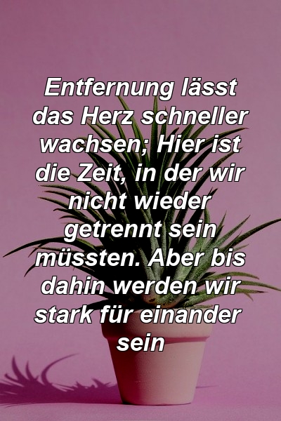 Entfernung lässt das Herz schneller wachsen; Hier ist die Zeit, in der wir nicht wieder getrennt sein müssten. Aber bis dahin werden wir stark für einander sein