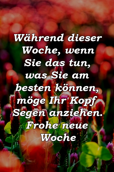 Während dieser Woche, wenn Sie das tun, was Sie am besten können, möge Ihr Kopf Segen anziehen. Frohe neue Woche