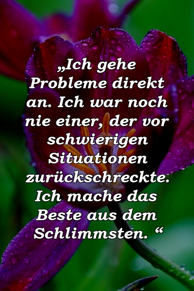 „Ich gehe Probleme direkt an. Ich war noch nie einer, der vor schwierigen Situationen zurückschreckte. Ich mache das Beste aus dem Schlimmsten. “