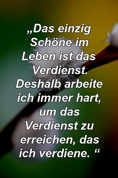 „Das einzig Schöne im Leben ist das Verdienst. Deshalb arbeite ich immer hart, um das Verdienst zu erreichen, das ich verdiene. “