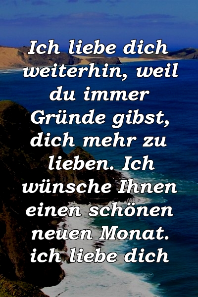 Ich liebe dich weiterhin, weil du immer Gründe gibst, dich mehr zu lieben. Ich wünsche Ihnen einen schönen neuen Monat. ich liebe dich