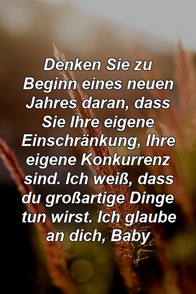 Denken Sie zu Beginn eines neuen Jahres daran, dass Sie Ihre eigene Einschränkung, Ihre eigene Konkurrenz sind. Ich weiß, dass du großartige Dinge tun wirst. Ich glaube an dich, Baby