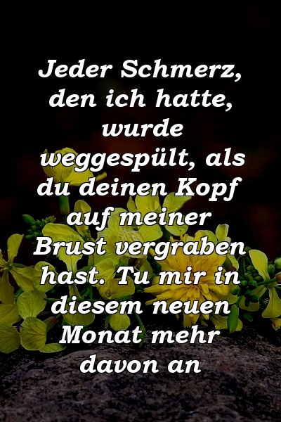 Jeder Schmerz, den ich hatte, wurde weggespült, als du deinen Kopf auf meiner Brust vergraben hast. Tu mir in diesem neuen Monat mehr davon an