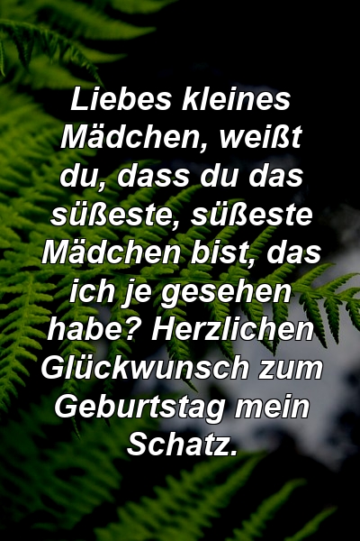 Liebes kleines Mädchen, weißt du, dass du das süßeste, süßeste Mädchen bist, das ich je gesehen habe? Herzlichen Glückwunsch zum Geburtstag mein Schatz.