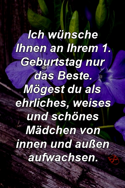 Ich wünsche Ihnen an Ihrem 1. Geburtstag nur das Beste. Mögest du als ehrliches, weises und schönes Mädchen von innen und außen aufwachsen.