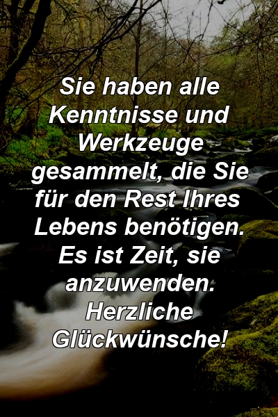 Sie haben alle Kenntnisse und Werkzeuge gesammelt, die Sie für den Rest Ihres Lebens benötigen. Es ist Zeit, sie anzuwenden. Herzliche Glückwünsche!