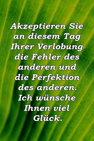 Akzeptieren Sie an diesem Tag Ihrer Verlobung die Fehler des anderen und die Perfektion des anderen. Ich wünsche Ihnen viel Glück.