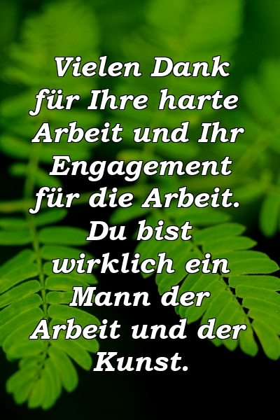 Vielen Dank für Ihre harte Arbeit und Ihr Engagement für die Arbeit. Du bist wirklich ein Mann der Arbeit und der Kunst.