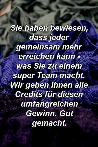 Sie haben bewiesen, dass jeder gemeinsam mehr erreichen kann - was Sie zu einem super Team macht. Wir geben Ihnen alle Credits für diesen umfangreichen Gewinn. Gut gemacht.