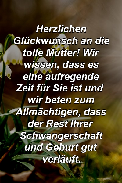 Herzlichen Glückwunsch an die tolle Mutter! Wir wissen, dass es eine aufregende Zeit für Sie ist und wir beten zum Allmächtigen, dass der Rest Ihrer Schwangerschaft und Geburt gut verläuft.